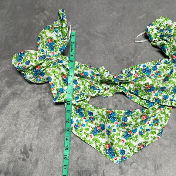 House of Sunny Two Piece Set Women 4 Floral Ruffle Bow Smocked Retro Hot Pants - Picture 12 of 16